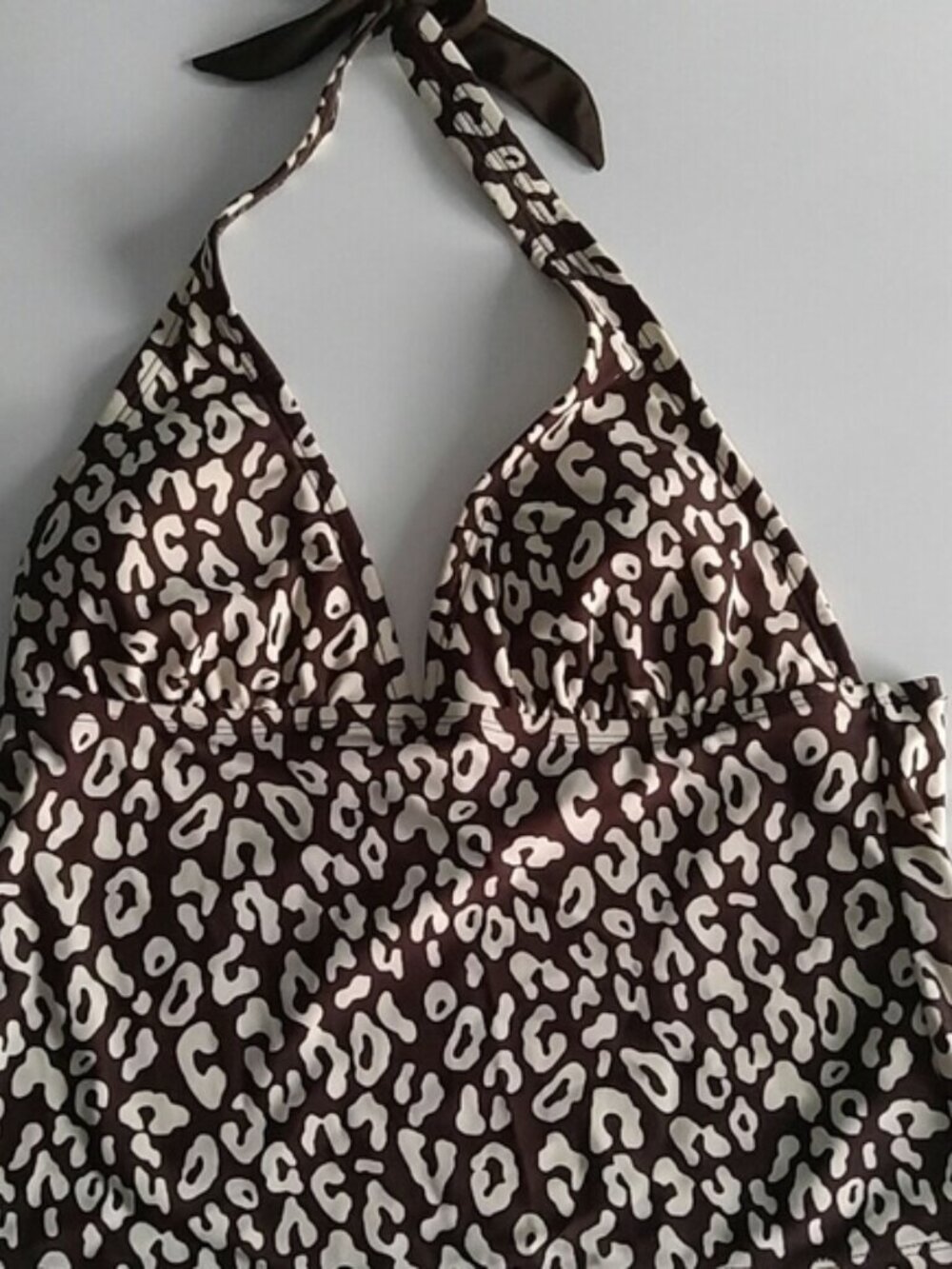 Issac Mizrahi SZ S Brown Cream Leopard Tankini Top